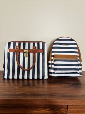 Blue and White Nautical Striped Purse + Mini Backpack Set